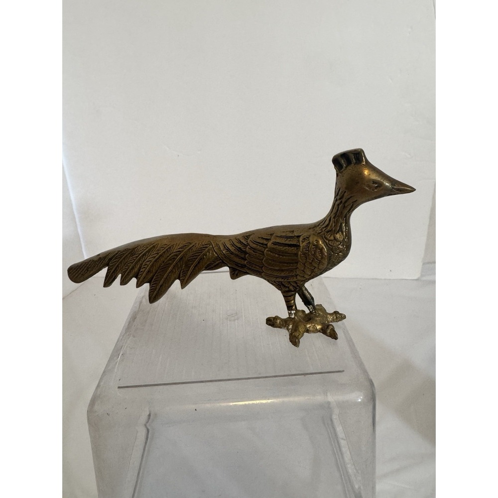Vintage Cast Brass Bronze Pheasant Bird Figurine 9" Long Metal Sculpture